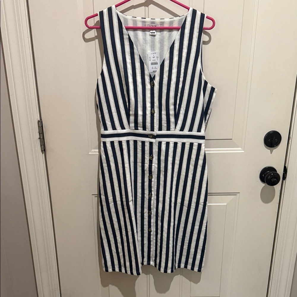 J. Crew Navy and White Striped Midi Dress